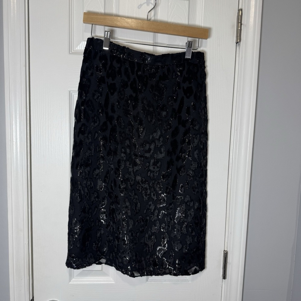 J.CREW SLIP SKIRT IN‎ BURNOUT VELVET LEOPARD SIZE 0 Black K2125 $168